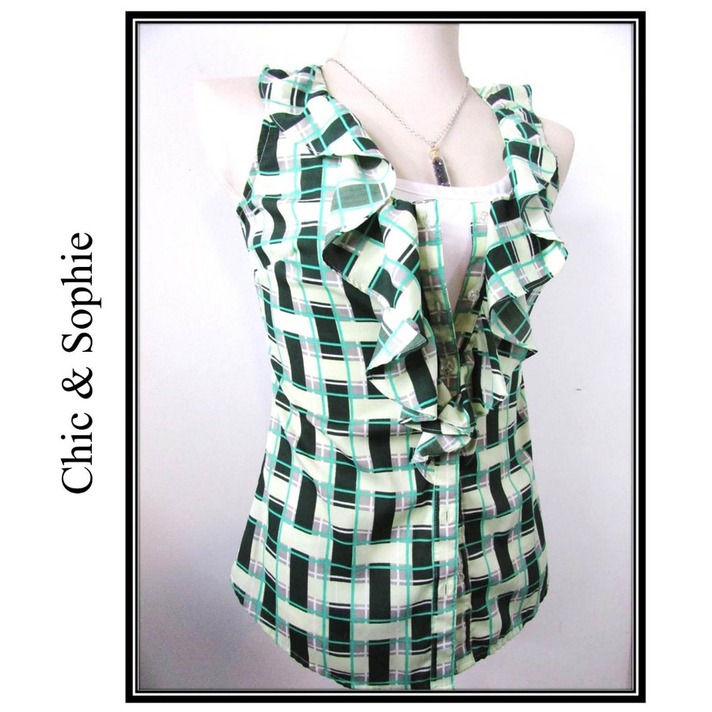 Sleeveless Green Ruffled Blouse